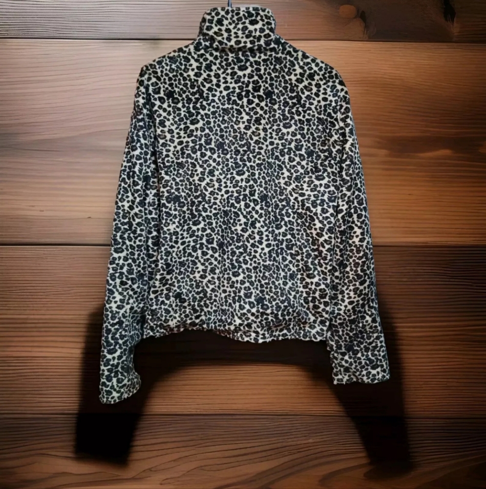 UD Utex Design Woman's Large Reversible Jacket Black Polyvinyl & Leopard Velvet